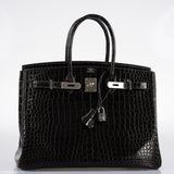Hermes Birkin 35 Graphite Porosus Crocodile with Palladium Hardware - 2014, R Square