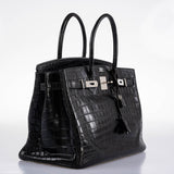 Hermes Birkin 35 Matte Black Nilo Crocodile with Palladium Hardware - 2011, O Square