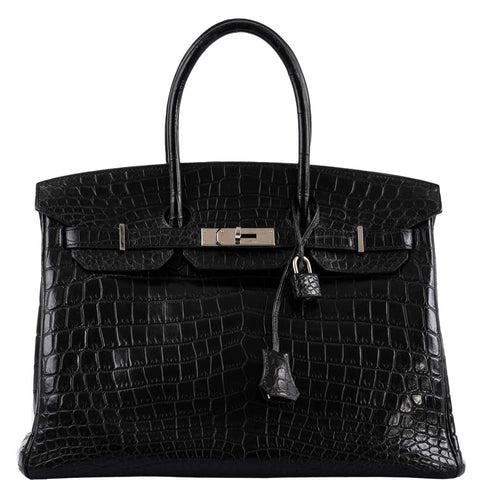 Hermes Birkin 35 Matte Black Nilo Crocodile with Palladium Hardware - 2011, O Square