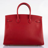 Hermes Birkin 35 Rouge Vif Epsom with Palladium Hardware - 2013, Q Square