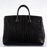 Hermes Birkin 40 Black Matte Porosus Crocodile Palladium Hardware