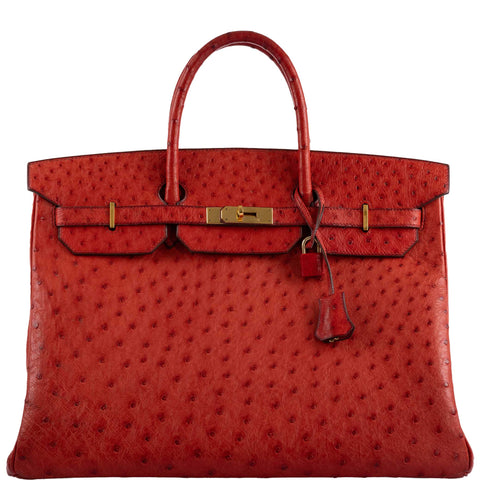 Hermes Birkin 40 Rouge Vif Ostrich with Gold Hardware - 1993, W Circle