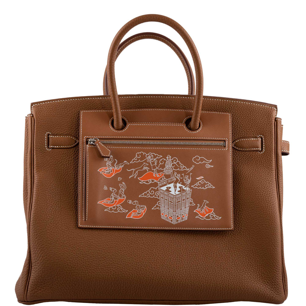 Hermes Birkin Pochette Backpocket Printed Gold Swift with Palladium Hardware - 2021, Z
