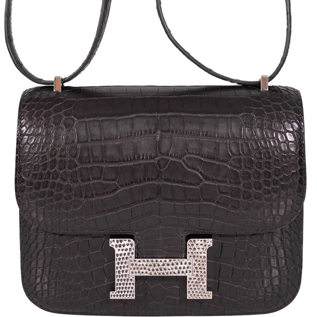 Hermes Constance 18 Mini Black Noir Matte Alligator with Lizard Buckle Palladium Hardware - 2020, Y