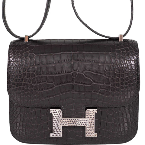 Hermes Constance 18 Mini Black Noir Matte Alligator with Lizard Buckle Palladium Hardware - 2020, Y