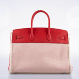 Hermes Fray Fray Birkin 35 Rouge de Cour Swift & Toile H with Palladium Hardware - 2021, Z