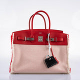Hermes Fray Fray Birkin 35 Rouge de Cour Swift & Toile H with Palladium Hardware - 2021, Z