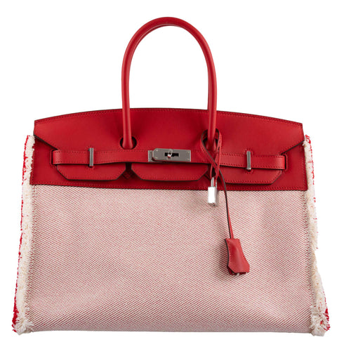 Hermes Fray Fray Birkin 35 Rouge de Cour Swift & Toile H with Palladium Hardware - 2021, Z