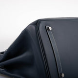 Hermes Ghillies Birkin 35 Blue de Prusse Swift & Toile with Palladium Hardware - 2014, R Square