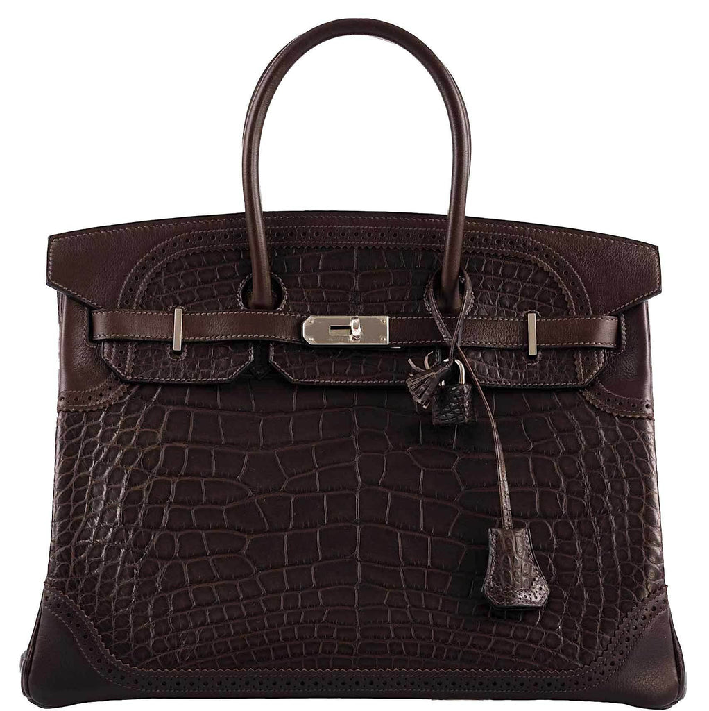 Hermes Ghillies Birkin 35 Matte Ebene Alligator & Swift with Palladium Hardware - 2016, X