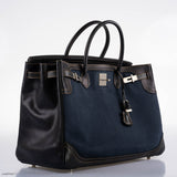 Hermes Ghillies Birkin 40 Indigo Denim & Black Evercalf with Brushed Palladium Hardware - 2013, Q Square
