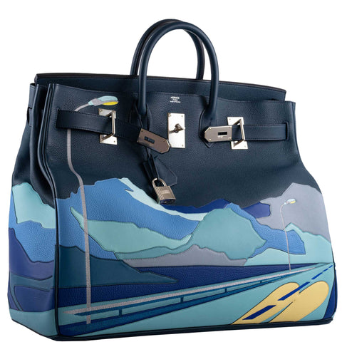 Hermes HAC Birkin 50 "Endless Road" Limited, Bleu de Prusse Togo Palladium Hardware - 2019, D