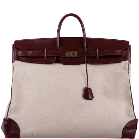 Hermes HAC Birkin 55 Toile & Rouge H Box with Gold Hardware - 1981, K Circle