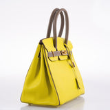 Hermes HSS Birkin 30 Lime & Etoupe Chevre with Gold Hardware - 2013, Q Square
