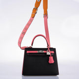Hermes HSS Kelly 25 Sellier Rose Azalee & Black Epsom with Brushed Palladium Hardware - 2019, D
