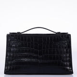 Hermes JPG Kelly Pochette Black Matte Niloticus Crocodile Palladium Hardware - Square L