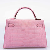Hermes Kelly 20 Mini II Sellier 5P Bubblegum Matte Pink Alligator Palladium Hardware - 2019, D