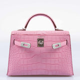 Hermes Kelly 20 Mini II Sellier 5P Bubblegum Matte Pink Alligator Palladium Hardware - 2019, D