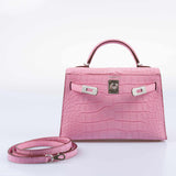 Hermes Kelly 20 Mini II Sellier 5P Bubblegum Matte Pink Alligator Palladium Hardware - 2019, D