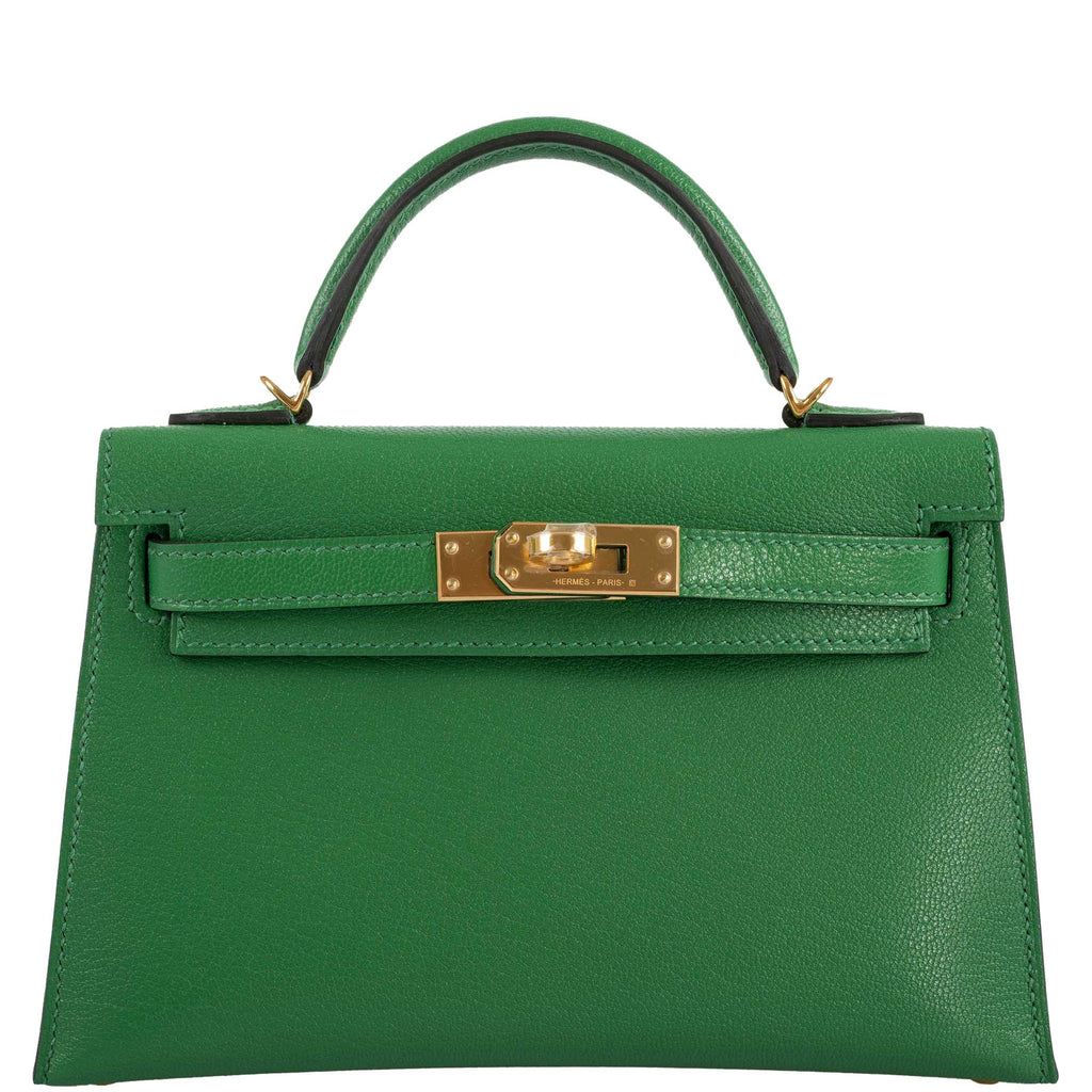 Hermes Kelly 20 Mini II Sellier Bambou Chevre with Gold Hardware - 2021, Z