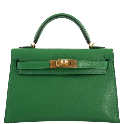 Hermes Kelly 20 Mini II Sellier Bambou Chevre with Gold Hardware - 2021, Z