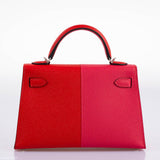 Hermes Kelly 20 Mini II Sellier Tri-color Rose Extreme, Rouge de Coeur, Bleu Zanzibar Epsom Palladium - 2021, Z