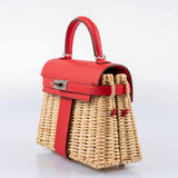 Hermes Kelly 20 Mini Picnic Rouge De Coeur, Swift & Osier Wicker Palladium Hardware - 2019, D