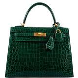 Hermes Kelly 25 HSS Sellier Emerald Nilo Crocodile & Cassis Brushed Gold Hardware - 2018, C