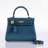 Hermes Kelly 25 Retourne Blue Colvert Togo Gold Hardware - 2016, X