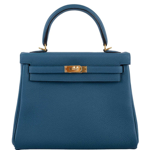 Hermes Kelly 25 Retourne Blue Colvert Togo Gold Hardware - 2016, X