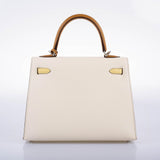 Hermes Kelly 25 Sellier Limited Edition Tri-Color Nata, Jaune Poussin and Sesame Epsom Palladium Hardware - 2020, Y