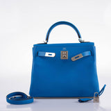 Hermes Kelly 28 Retourne Blue Hydra Evercolor leather Palladium Hardware - 2016, X