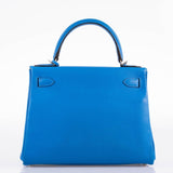 Hermes Kelly 28 Retourne Blue Hydra Evercolor leather Palladium Hardware - 2016, X