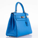 Hermes Kelly 28 Retourne Blue Hydra Evercolor leather Palladium Hardware - 2016, X