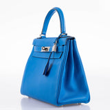 Hermes Kelly 28 Retourne Blue Hydra Evercolor leather Palladium Hardware - 2016, X