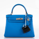 Hermes Kelly 28 Retourne Blue Hydra Evercolor leather Palladium Hardware - 2016, X
