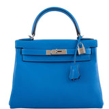 Hermes Kelly 28 Retourne Blue Hydra Evercolor leather Palladium Hardware - 2016, X