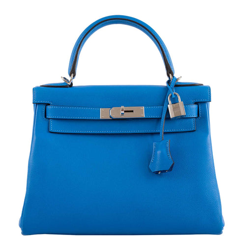 Hermes Kelly 28 Retourne Blue Hydra Evercolor leather Palladium Hardware - 2016, X