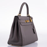 Hermes Kelly 28 Retourne Etain Togo Leather Gold Hardware