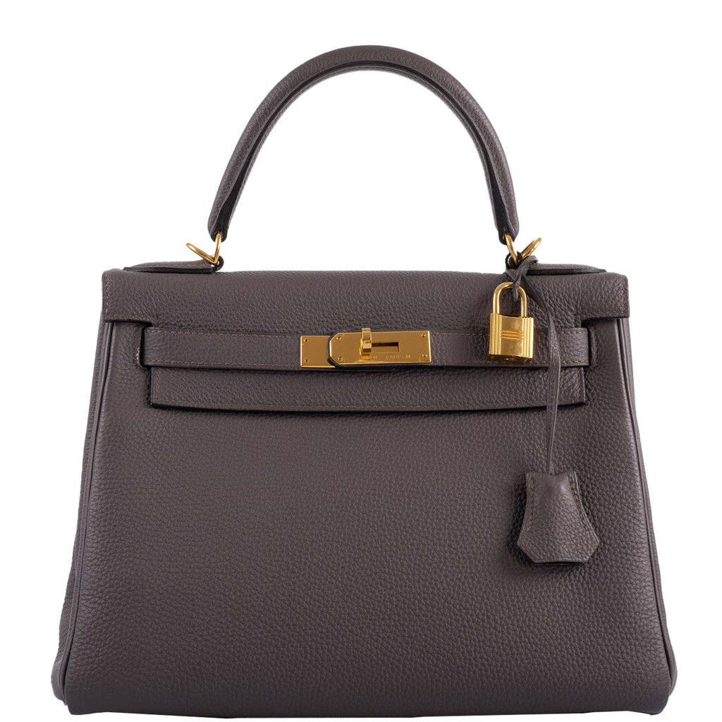 Hermes Kelly 28 Retourne Etain Togo Leather Gold Hardware