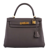 Hermes Kelly 28 Retourne Etain Togo Leather Gold Hardware