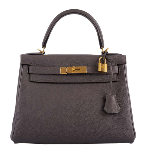 Hermes Kelly 28 Retourne Etain Togo Leather Gold Hardware