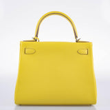 Hermes Kelly 28 Retourne Lime Evercolor leather Palladium Hardware