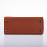 Hermes Kelly 28 Retourne Sienne Verso Deep Blue Evercolor leather with Palladium Hardware