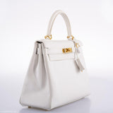 Hermes Kelly 28 Retourne White Epsom with Gold Hardware - 2010, N Square