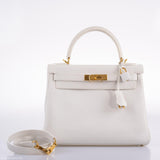 Hermes Kelly 28 Retourne White Epsom with Gold Hardware - 2010, N Square