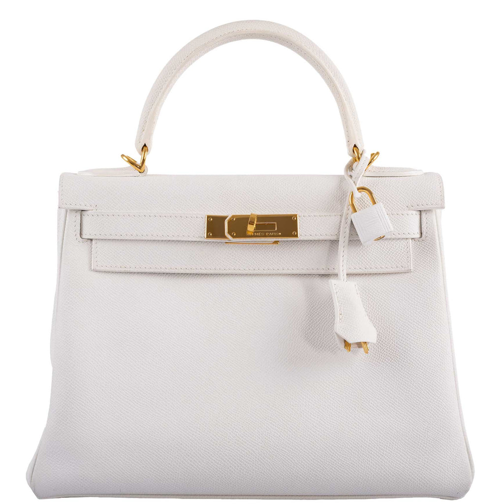 Hermes Kelly 28 Retourne White Epsom with Gold Hardware - 2010, N Square
