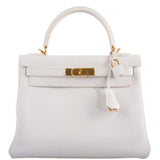 Hermes Kelly 28 Retourne White Epsom with Gold Hardware - 2010, N Square