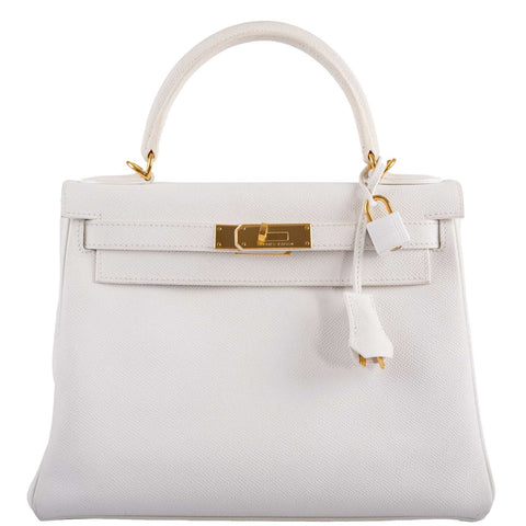 Hermes Kelly 28 Retourne White Epsom with Gold Hardware - 2010, N Square