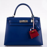 Hermes Kelly 28 Sellier Blue Electric Tadelakt leather Palladium Hardware - 2020, Y
